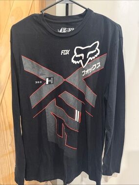 Men’s Fox Black Long Sleeve Graphic Tee with Red & Gray Accents